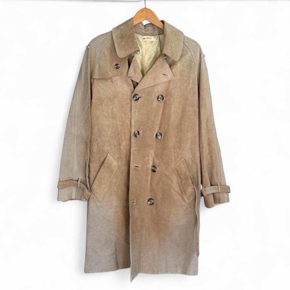 Vintage 70s Loewe Suede Leather Women’s Designer Luxury Long Trench Coat